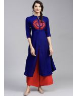 Blue Embroidered Readymade Kurta With Palazzo