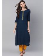 Blue Embroidered Readymade Kurta Set In Rayon