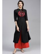 Readymade Embroidered Black Kurta Set