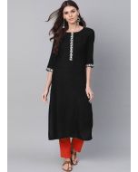 Black Readymade Rayon Kurta And Pant Set