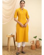 Yellow Plain Readymade Kurta Set In Rayon