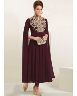 Wine Readymade Party Wear Cape Sleeved Kurta Set