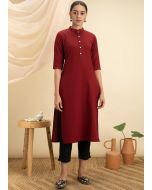 Maroon Plain Readymade Kurta Set In Rayon