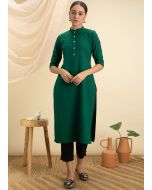 Green Plain Readymade Kurta Set In Rayon