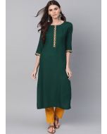 Green Readymade Embroidered Pant Style Kurta Set