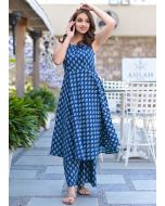 Readymade Blue Floral Block Printed Kurta Set