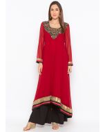 Red Asymmetric Readymade Kurta With Palazzo Set