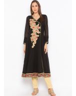 Black Readymade Angrakha Style Kurta Set