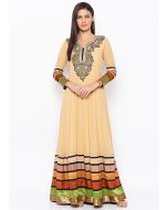 Cream Readymade Hand Embroidered Anarkali Kurta Set