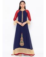 Blue Readymade Embroidered Kurta Set In Georgette