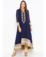 Readymade Blue Asymmetric Anarkali Kurta With Pant Set