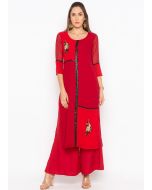 Red Sequins Embroidered Readymade Kurta Set