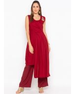 Readymade Red Asymmetric Party Wear Kurta Set