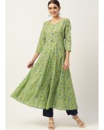 Green Floral Printed Readymade Cotton Kurti