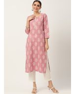 Pink  Readymade Printed Cotton Kurti