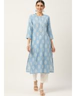 Blue Printed Readymade Cotton Kurti