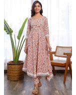 Off White Cotton Hand Block Print Kurta With Pant