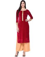 Red Straight Cut Readymade Kurta With Palazzo