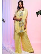 Yellow Embroidered Cape Style Palazzo Set