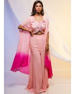 Pink Embroidered Cape Jacket Style Top And Palazzo