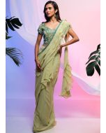 Green Embroidered Top & Skirt & Detachable Dupatta