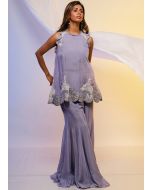 Purple Embroidered Top & Palazzo Set In Organza