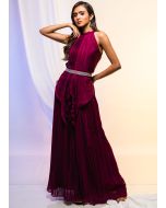 Magenta Pleated Style Asymmetric Top Palazzo Set