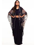 Purple Embroidered Cape Style Draped Skirt Set