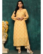 Yellow Readymade Printed Kurta Set In Cotton