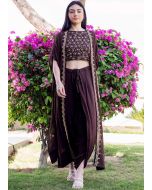 Purple Readymade Jacket Style Top With Dhoti Set