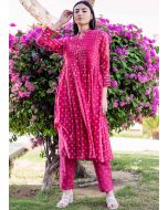 Pink Printed Readymade Kurta Set In Chanderi