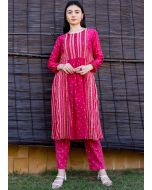 Pink Readymade Embroidered Kurta Set In Chanderi