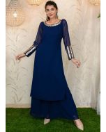 Readymade Mirror Worked Blue Kurta And Palazzo