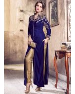 Navy Blue Slit Style Embroidered Kurta With Pant