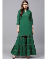 Readymade Green Gota Patti Rayon Kurti & Sharara