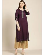 Readymade Maroon Zari Embroidered Kurta & Palazzo