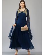 Readymade Blue Embroidered Kurta With Churidaar