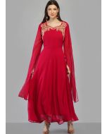 Readymade Red Embroidered Kurta & Churidaar