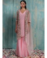 Readymade Pink Embroidered Jacket Style Sharara Set