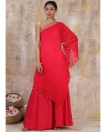 Readymade Red One Shoulder Bandhej Print Palazzo Set