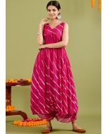 Pink Leheria Print Flared Kurta Set