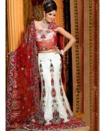 Embroidered White Net Lehenga