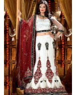 Embroidered White Net Lehenga