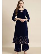 Blue Readymade Velvet Palazoo & Indian Tunic Dresses Online