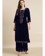 Blue Embroidered Straight Cut Designer Indian Tunics USA Online