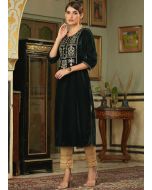 Green Readymade Zari Embroidered Kurta Set