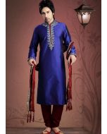 Readymade Navy Blue Art Silk Kurta Pyjama