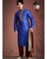 Readymade Royal Blue Jacquard Kurta Pyjama