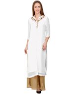 White Embroidered Kurta Set In Georgette