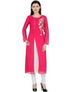 Pink Embroidered Kurta Set In Georgette